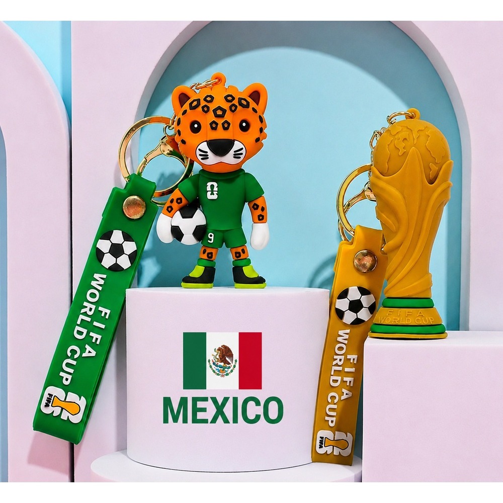Mexico FIFA World Cup 2026 Keychain Set of 2 Mascot & Trophy Souvenir New